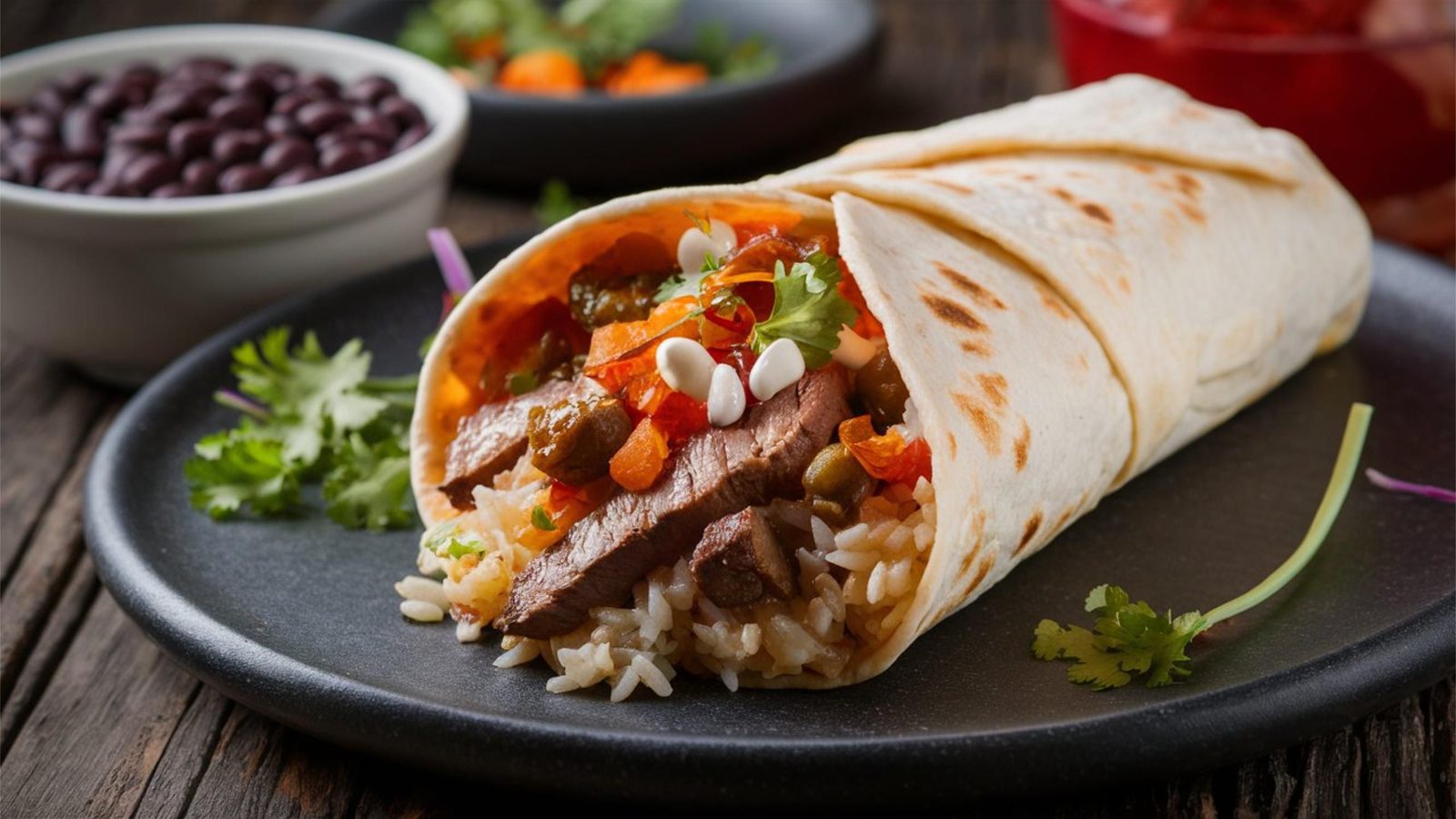A burrito from El Rancho Grande in Napa, cut open.